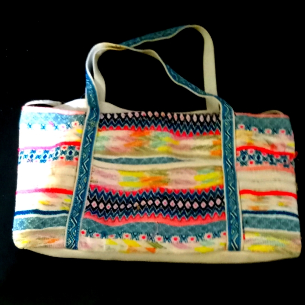 Vintage Abstract canvas knit bag made in india